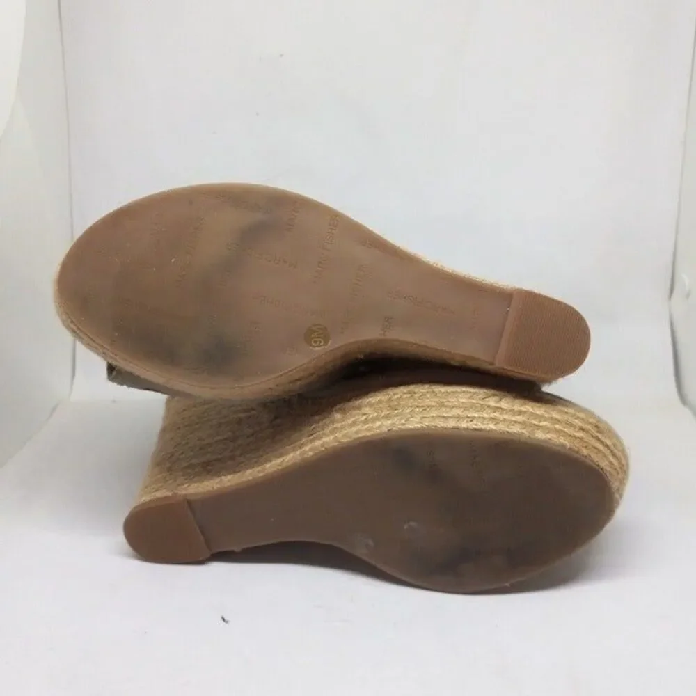 Marc Fisher Helina Size 9M Suede Espadrille Wedges-Taupe-Laser Cut-Peep Toe-Boho